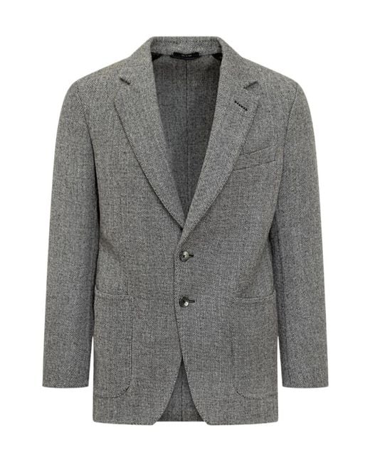 Tom Ford Gray Grey Wool Jacket With Chevron Pattern for men