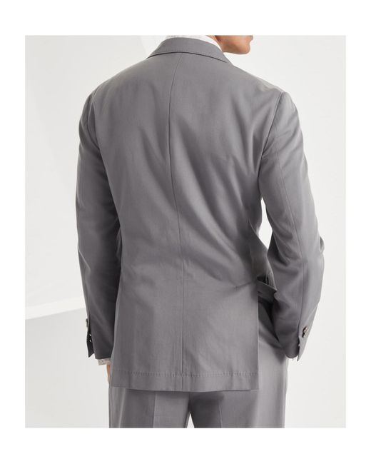 Brunello Cucinelli Gray Gabardine Cotton-Cashmere Blazer for men