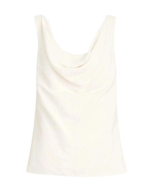Brunello Cucinelli White Cowl Neck Sleeveless Top