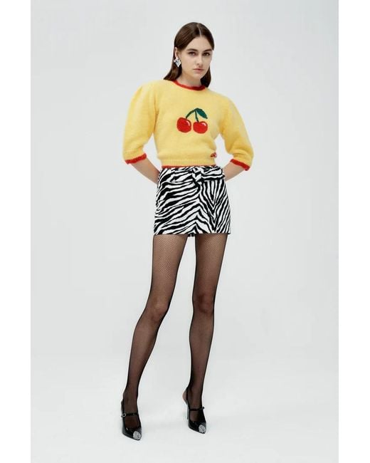 Alessandra Rich White Zebra Printed Belted Mini Skirt