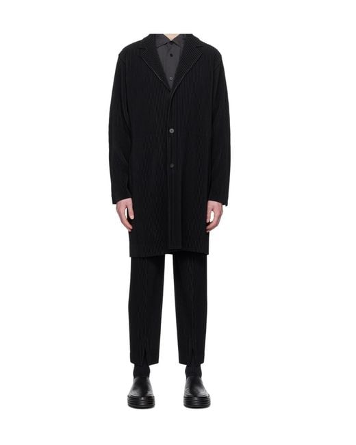 Homme Plissé Issey Miyake Black Plissé Single-Breasted Coat for men
