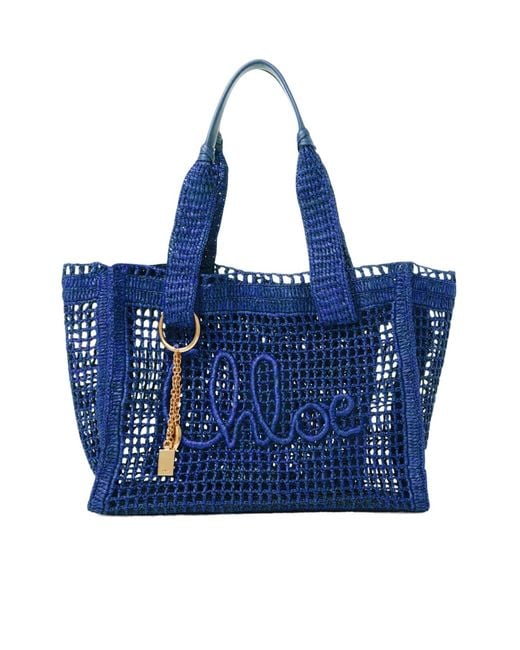 Chloé Blue Openwork Mesh Tote Bag