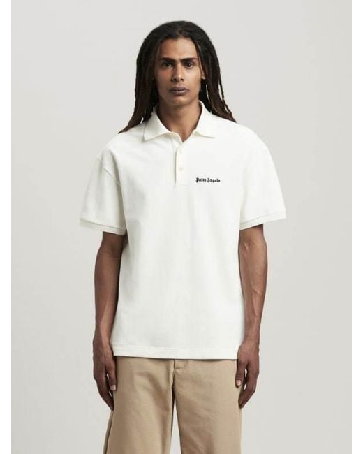 Palm Angels White Logo-Embroidered Short Sleeved Polo Shirt for men