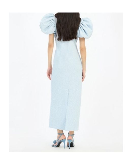 ROTATE BIRGER CHRISTENSEN Blue Embossed Puff-Sleeve Dress