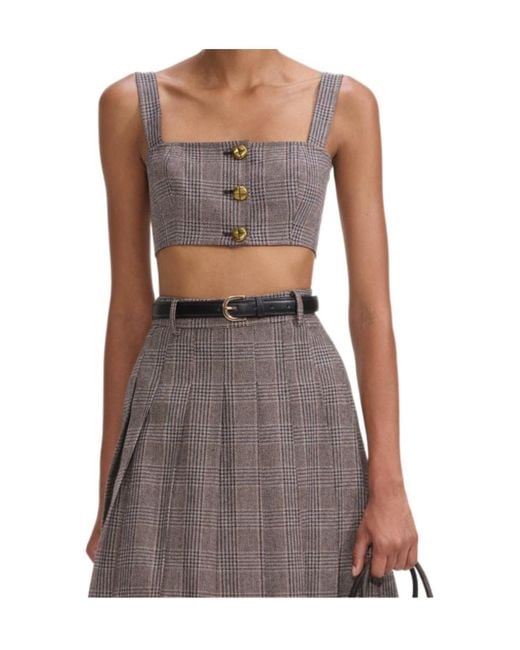 Self-Portrait Brown Checked Cropped Top