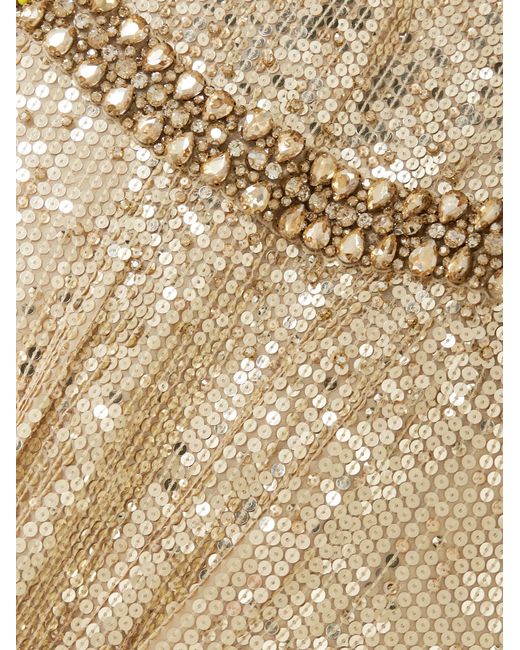Jenny Packham Natural Embellished Sequin Tulle Evening Gown