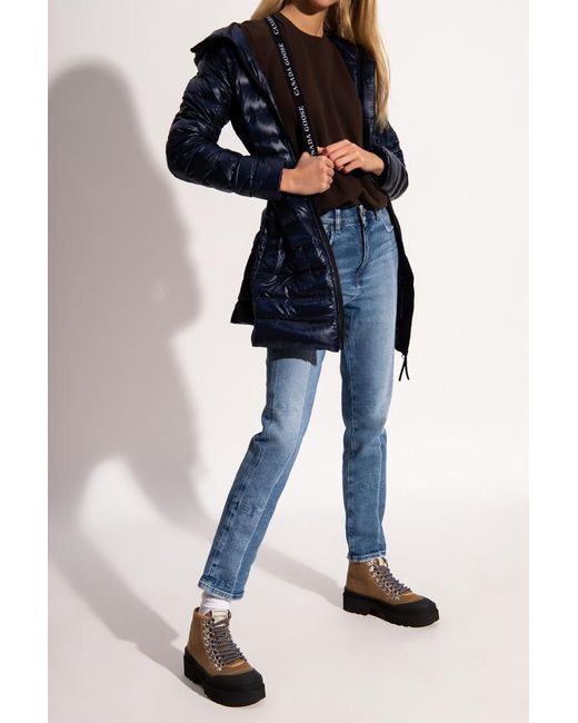 Canada Goose Blue Logo-Patch Sleeve Padded Coat