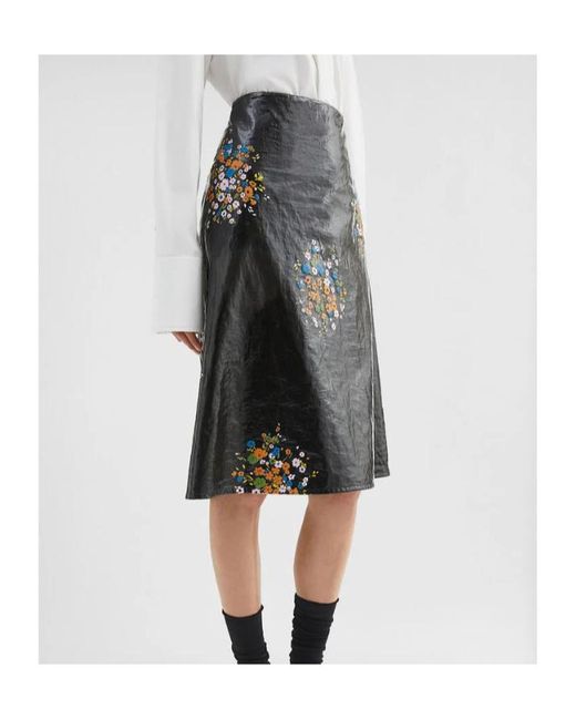 Jil Sander Black Floral-Print Midi Skirt