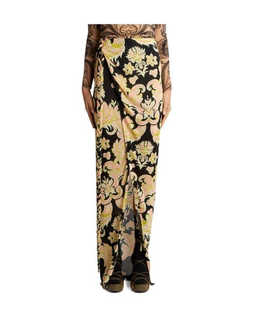 Etro Metallic Floral Printed Wrap Maxi Skirt