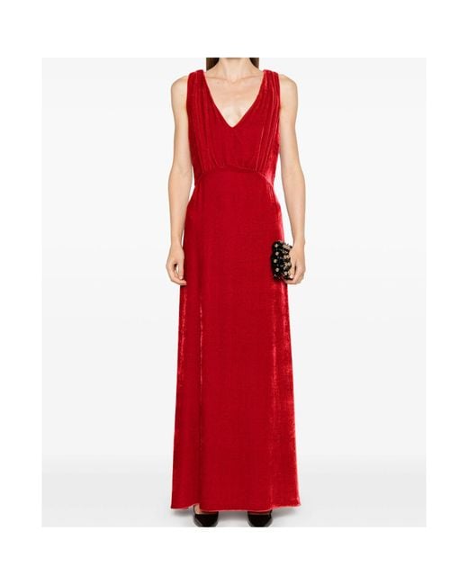 P.A.R.O.S.H. Red V-Neck Sleeveless Dress