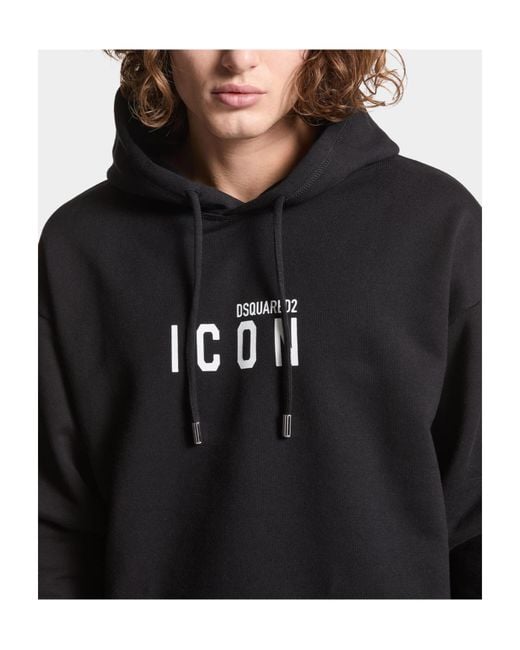 DSquared² Black Icon-Print Drawstring Hoodie for men