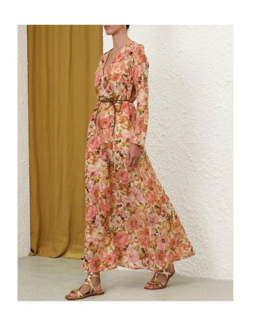 Zimmermann Multicolor Floral Printed Plunge Maxi Dress