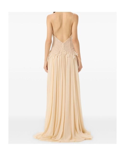 Blumarine White Chantilly Lace And Georgette Long Dress