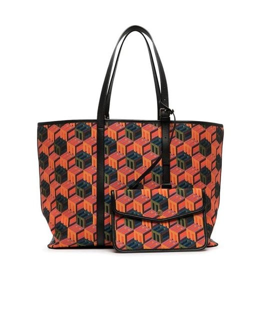 MCM Red Cubic Monogram Jacquard Tote Bag