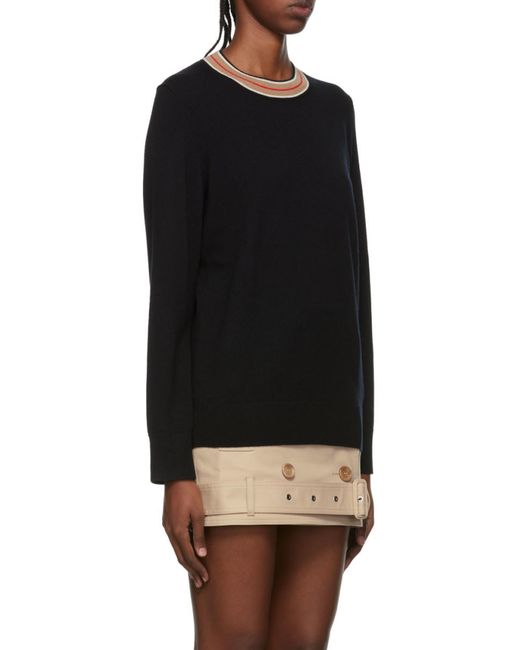 Burberry Black Stripe Detailed Logo Embroidered Jumper