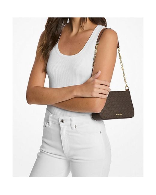 Michael Kors White Michael Empire Medium Signature Logo Chain-Link Pochette