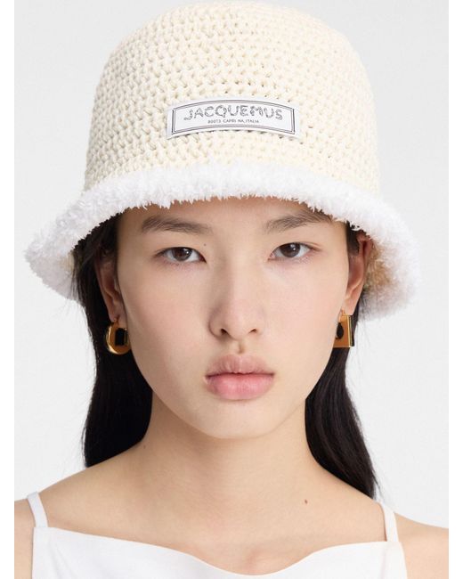 Jacquemus White Le Bob Bordino Cable Knit Bucket Hat for men