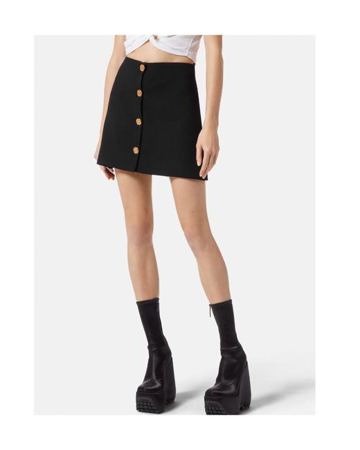 Versace Black Medusa A-Line Wool Skirt