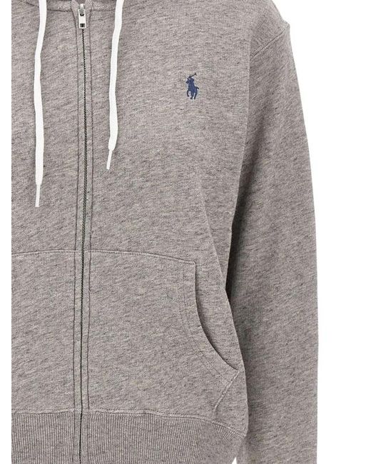 Polo Ralph Lauren Gray Full-Zip Drawstring Hoodie