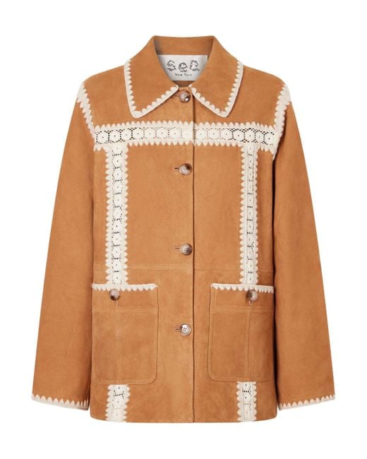 Sea Brown Embroidered Suede Jacket