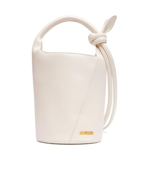Jacquemus White Logo Plaque Knot-Detailed Top Handle Bag
