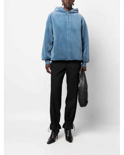 Emporio Armani Blue Faux-Fur Reversible Hooded Jacket