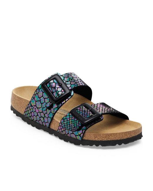 Birkenstock Blue Two-Strap Cork Slide Sandals