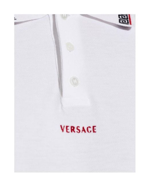 Versace White Logo Embroidered Short-Sleeved Polo Shirt for men
