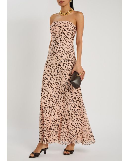 Staud Pink Cassie Tortoise-Print Silk Midi Dress