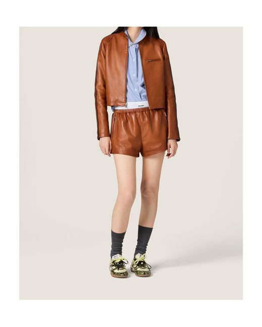 Miu Miu Brown Nappa Leather Shorts