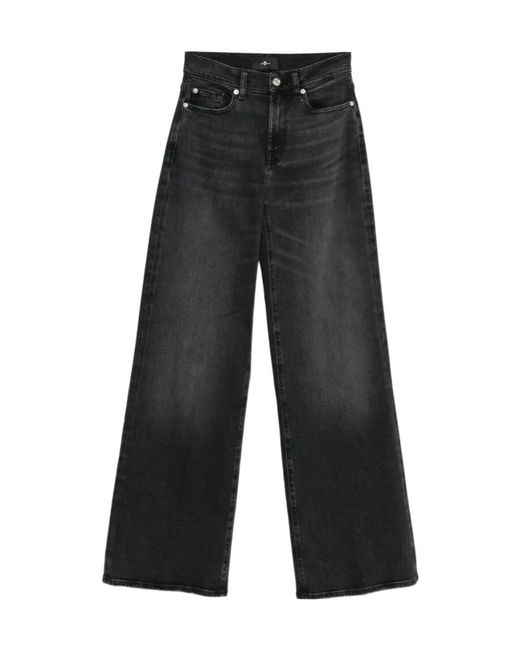 7 For All Mankind Blue Lotta Faded-Effect Wide-Leg Jeans