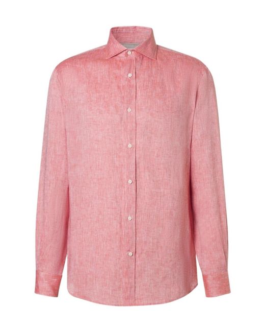 Brunello Cucinelli Pink Linen Shirt for men