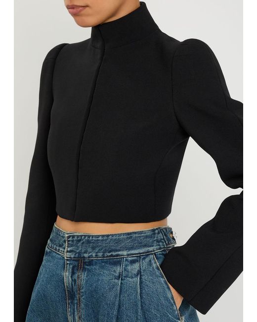 Alaïa Black Funnel-Neck Cavalry Twill Cropped Jacket