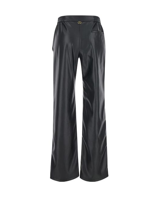 Twinset Gray Oval-T Plaque Faux-Leather Trousers