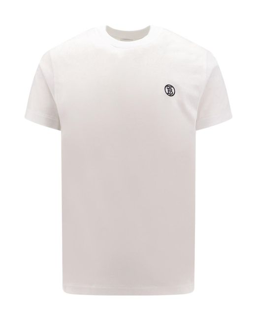 Burberry White Logo Embroidered Crewneck T-Shirt for men
