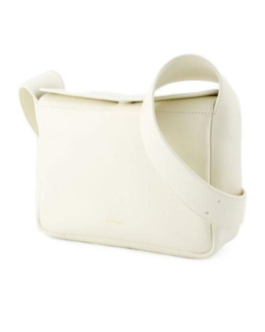Jil Sander White Logo Detailed Zip-Up Shoulder Bag
