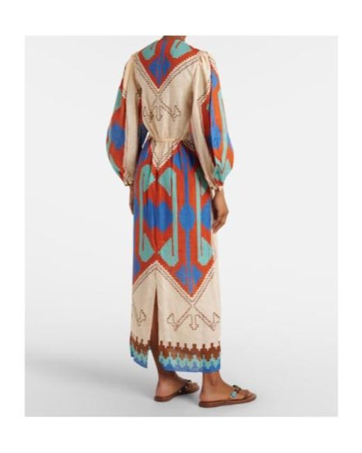 Johanna Ortiz Orange Printed Tie-Detail Linen Midi Dress