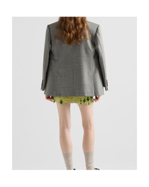 Prada Gray Double-Breasted Tailored Blazer