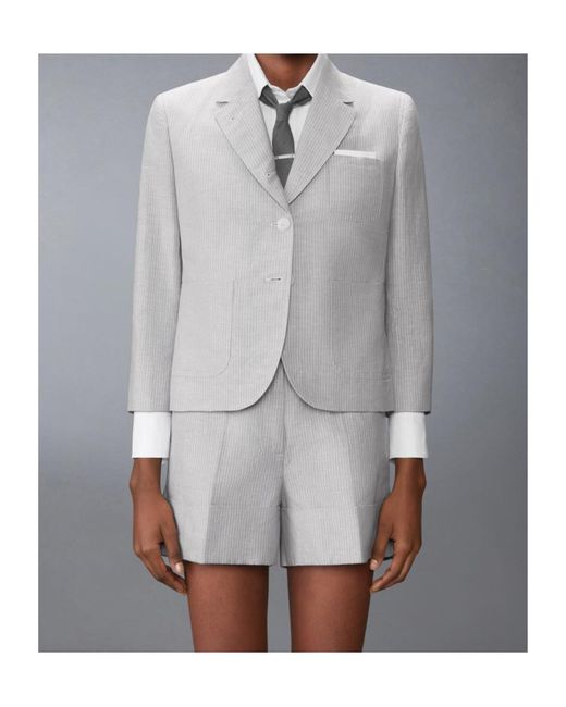Thom Browne Gray Striped Cropped Blazer