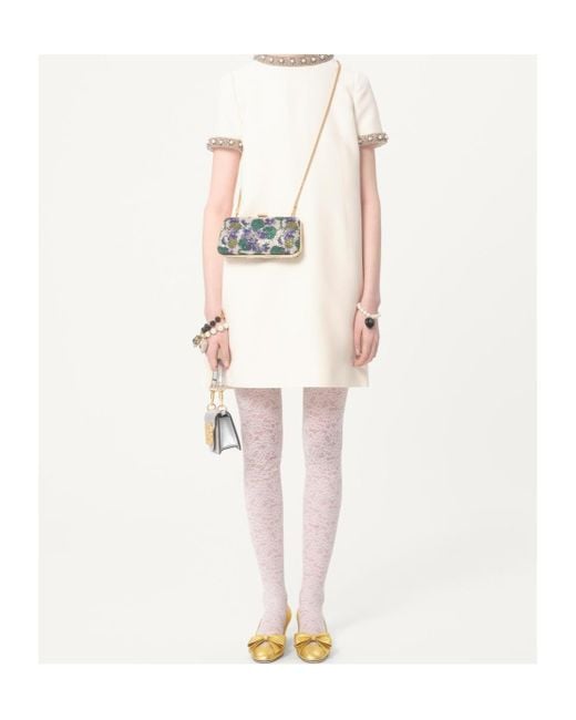 Valentino Natural Embroidered Crepe Couture Short Dress