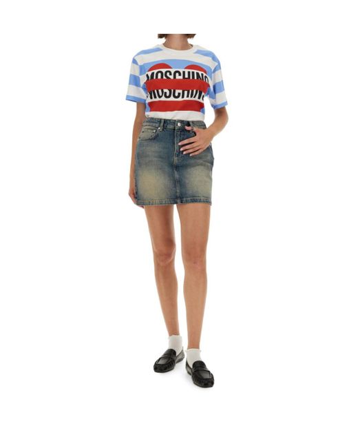 Moschino Blue Jeans Logo Patch Denim Mini Skirt