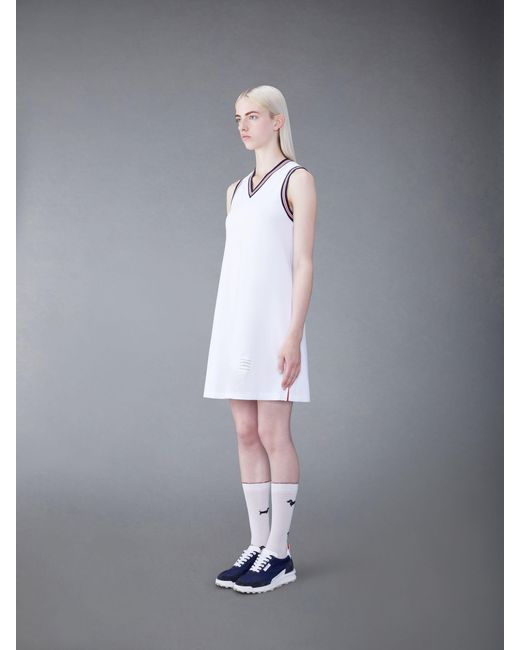 Thom Browne White V-Neck Sleeveless Dress