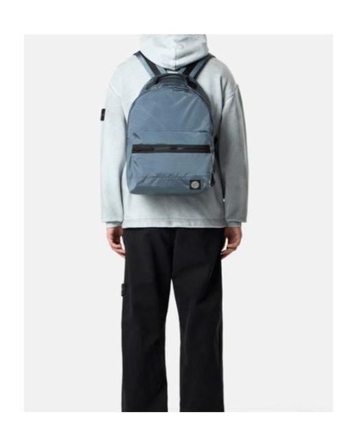Stone Island Blue Logo Patch Zipped Backpack for men