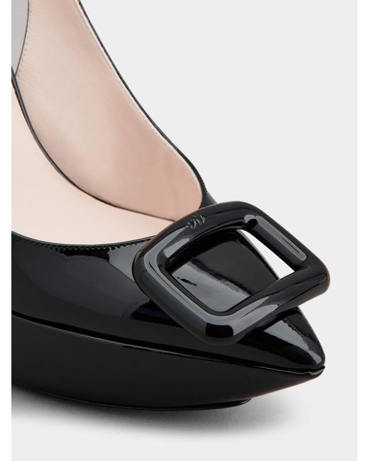 Roger Vivier Black Viv' Choc Lacquered Buckle Slingback Pumps
