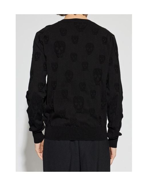 McQueen Black Skull Motif Crewneck Jumper for men