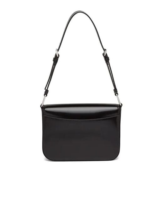 Prada Black Brushed Leather Shoulder Bag