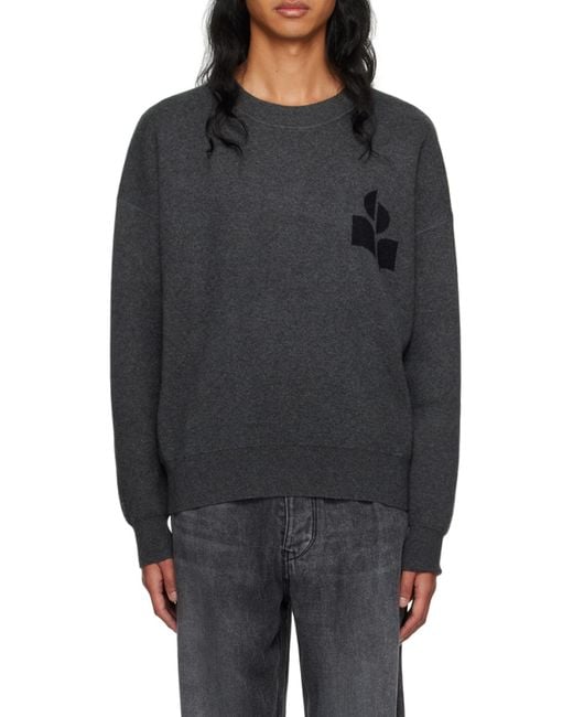 Isabel Marant Gray Logo Intarsia Knitted Crewneck Jumper for men