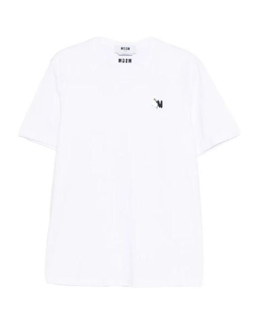 MSGM White Logo-Embroidered T-Shirt for men