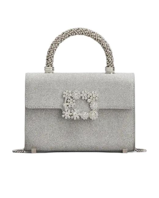 Roger Vivier Gray Flower Strass Jewel Buckle Clutch Bag Mini