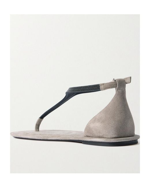 Brunello Cucinelli Metallic Monili-Detailed Flat Sandals